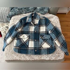 Zara Blue and White Plaid Jacket